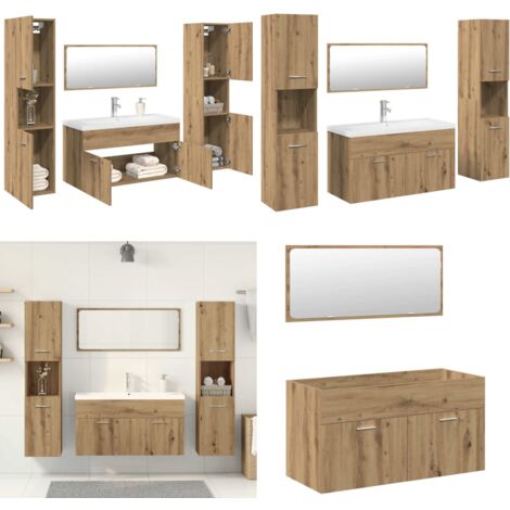 Juego de muebles baño 5 piezas madera ingeniería roble artisan - Muebles de baño - Lavabo empotrado