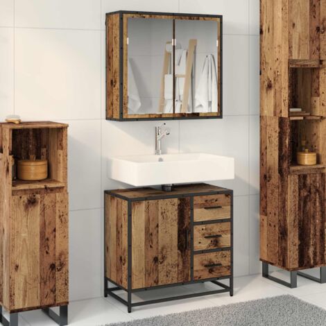 Juego de muebles de baño 2 pcs Madera vieja 65 x 33 x 60 cm