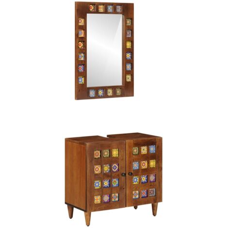 Juego de muebles de baño 2 pcs Nogal Madera de mango maciza