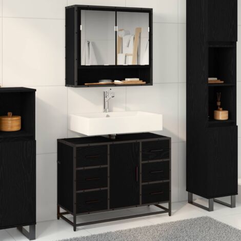 Juego de muebles de baño 2 pcs Roble negro 80 x 33 x 60 cm