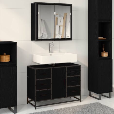 Juego de muebles de baño 2 pcs Roble negro 80 x 33 x 60 cm