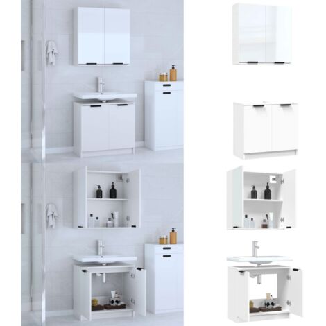 Juego de muebles de baño 2 piezas madera contrachapada blanco - Muebles de baño - Armario de pared