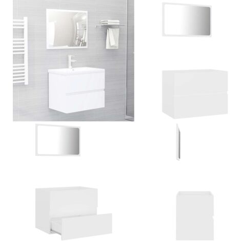 Juego de muebles de baño 2 pzas madera contrachapada blanco - Espejo de baño - Muebles de baño