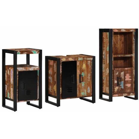 Juego de muebles de baño 3 pcs Madera reciclada maciza