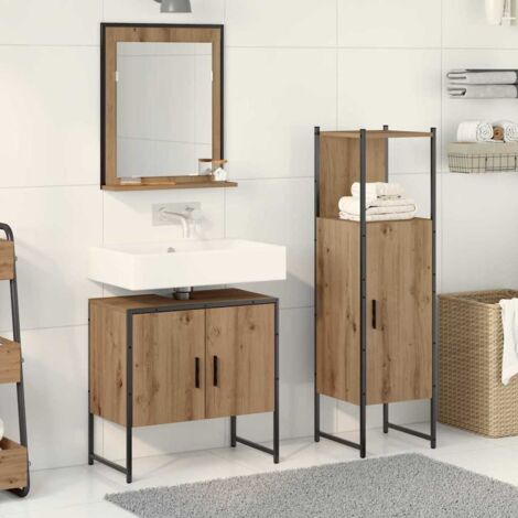 Juego de muebles de baño 3 pcs Marrón Madera contrachapada
