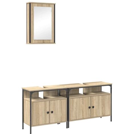 Juego de muebles de baño 3 pcs Marrón Madera contrachapada vidaXL