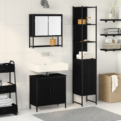 Juego de muebles de baño 3 pcs Negro 33 x 33 x 185.5 cm