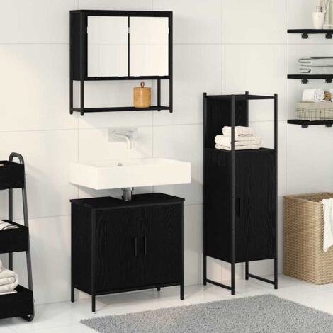 Juego de muebles de baño 3 pcs Negro Madera contrachapada vidaXL