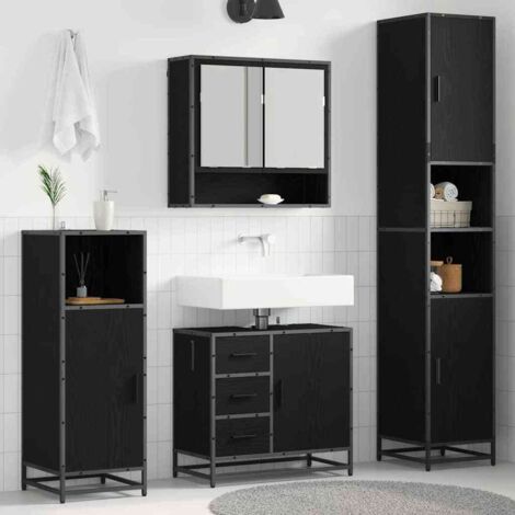 Juego de muebles de baño 3 pcs Roble Negro Madera de ingeniería
