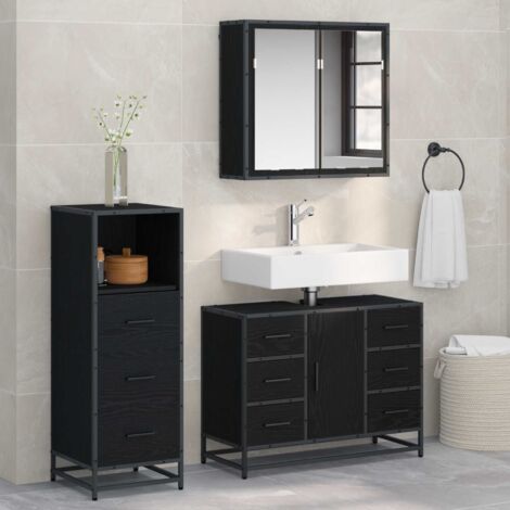 Juego de muebles de baño 3 pcs Roble Negro Madera de ingeniería