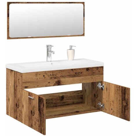 Juego de muebles de baño 3 piezas madera ingeniería envejecida