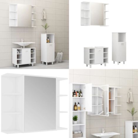 Juego de muebles de baño 3 pzas madera de ingeniería blanco - Armarios de baño - Armario de espejo