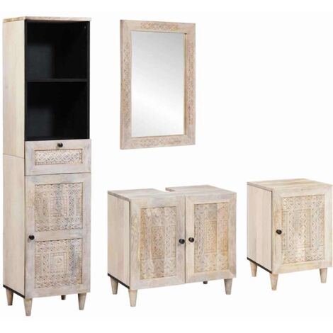 Juego de muebles de baño 4 pcs Blanco madera maciza de mango vidaXL