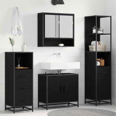 Juego de muebles de baño 4 pcs Roble Negro Madera de ingeniería