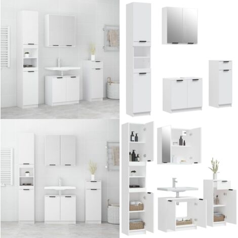 Juego de muebles de baño 4 piezas madera contrachapada blanco - Armarios de baño - Muebles de baño blancos