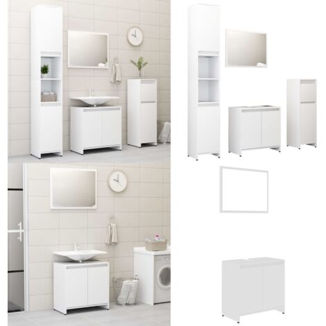 Juego de muebles de baño 4 piezas madera ingeniería blanco - Armarios de baño - Espejo de baño