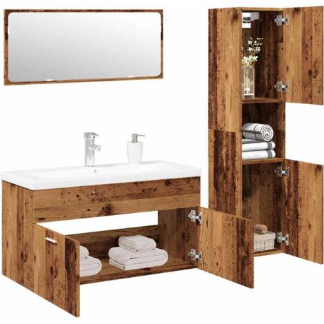 Juego de muebles de baño 4 piezas madera ingeniería envejecida