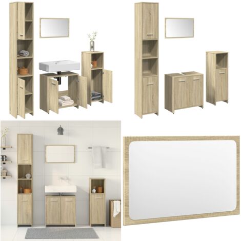 Juego de muebles de baño 4 pzas contrachapada roble Sonoma - Muebles de baño - Armario de lavabo