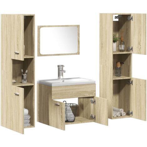 Juego de muebles de baño 5 pzas madera ingeniería roble