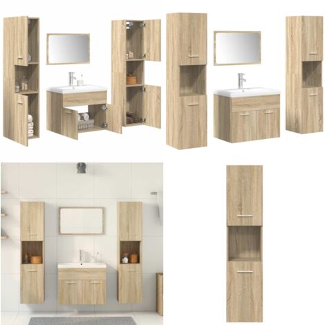 Juego de muebles de baño 5 pzas madera ingeniería roble Sonoma - Armario de baño - Espejo de baño
