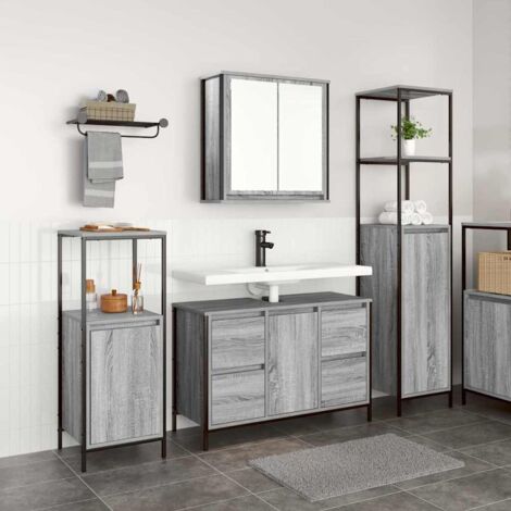 Juego de muebles de baño con cajón 3 pcs Gris  y Negro