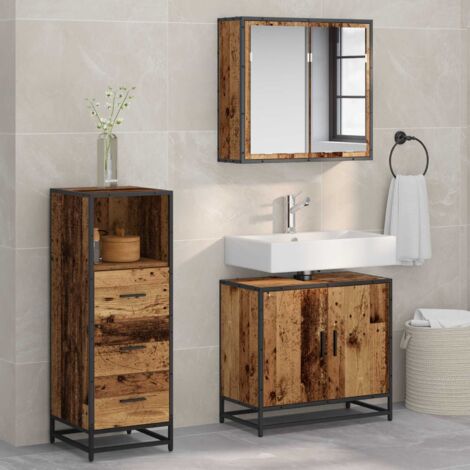 Juego de muebles de baño con cajón 3 pcs Madera envejecida