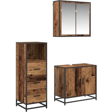 Juego de muebles de baño con cajón 3 pcs Madera envejecida vidaXL