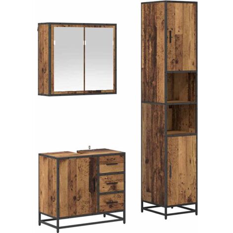 Juego de muebles de baño con cajón 3 pcs Madera envejecida vidaXL