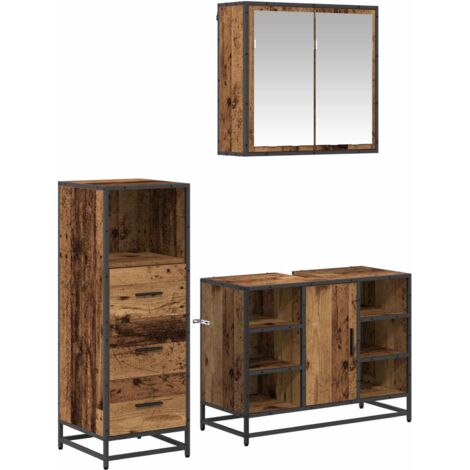 Juego de muebles de baño con cajón 3 pcs Madera envejecida vidaXL