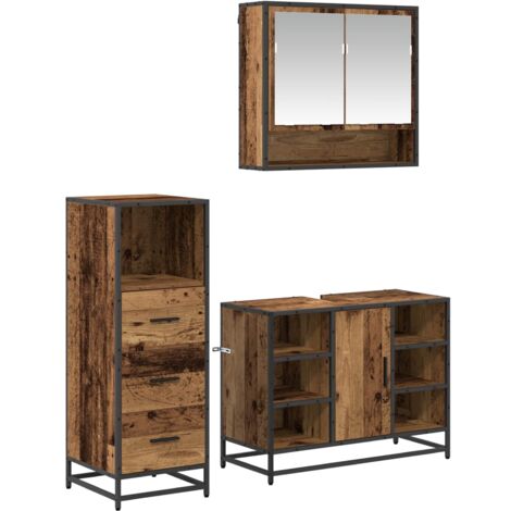 Juego de muebles de baño con cajón 3 pcs Madera envejecida vidaXL