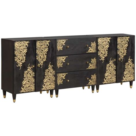 Juego de Muebles de Baño con cajón 3 pcs Negro 180 x 33 x 75 cm