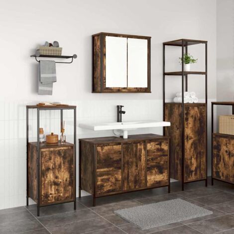 Juego de muebles de baño con cajón 3 pcs Roble ahumado y Negro