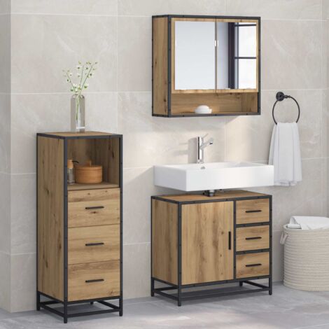 Juego de muebles de baño con cajón 3 pcs Roble artesanal