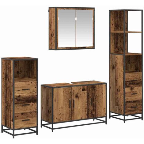 Juego de muebles de baño con cajón 4 pcs Madera envejecida vidaXL