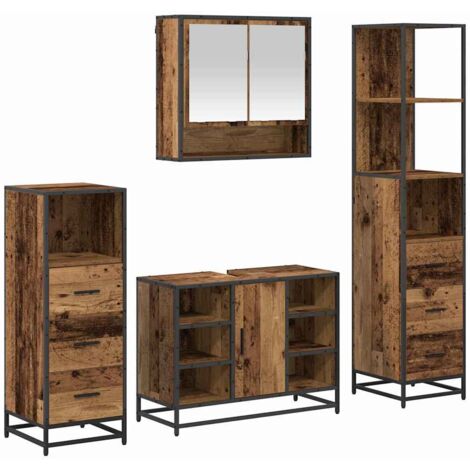 Juego de muebles de baño con cajón 4 pcs Madera Vieja vidaXL