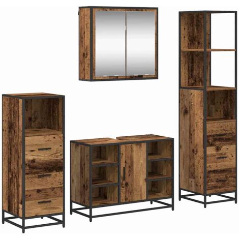 Juego de muebles de baño con cajón 4 pcs Madera Vieja vidaXL
