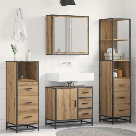 Juego de muebles de baño con cajón 4 pcs Roble artesanal