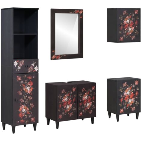 Juego de Muebles de Baño con cajón 5 pcs Madera de mango maciza