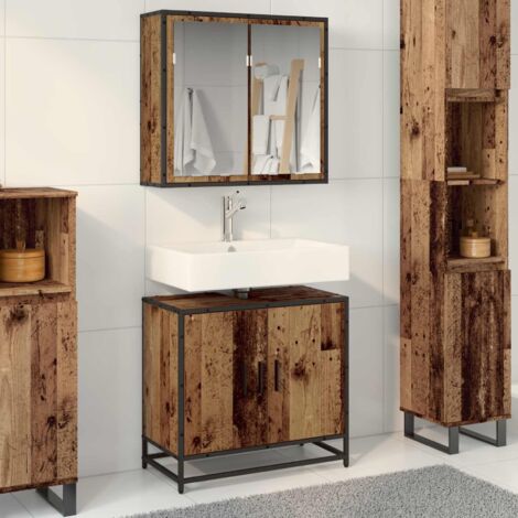 Juego de muebles de baño con estante 2 pcs Madera envejecida
