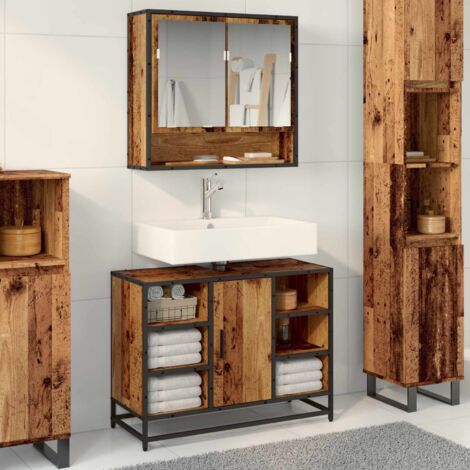 Juego de muebles de baño con estante 2 pcs Madera envejecida