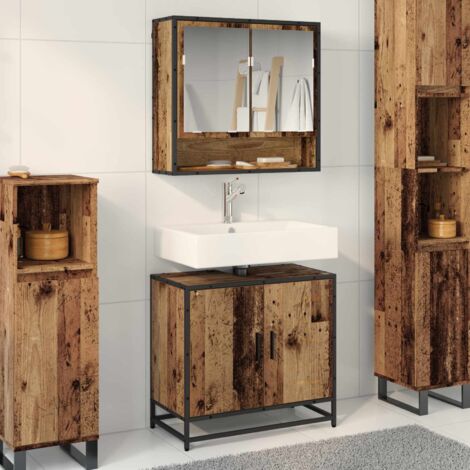 Juego de muebles de baño con estante 2 pcs Madera Vieja