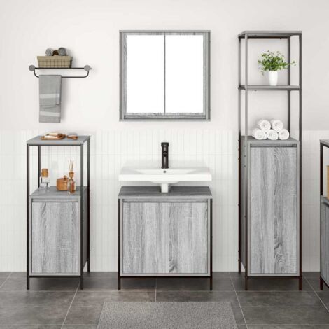 Juego de muebles de baño con estante 3 pcs Gris  y Negro