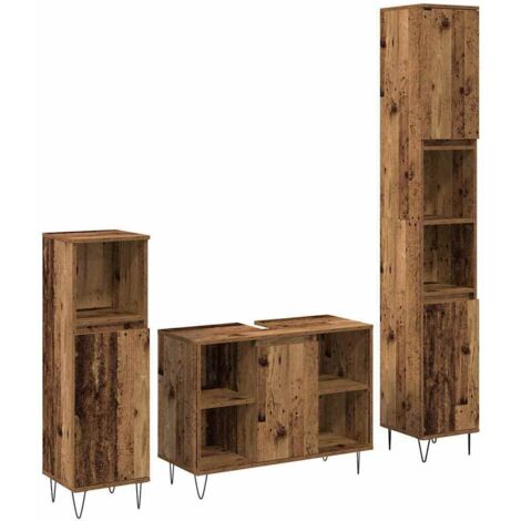 Juego de muebles de baño con estante 3 pcs Madera Vieja