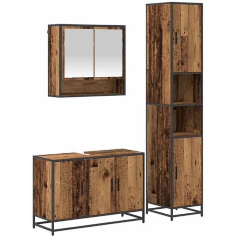 Juego de muebles de baño con estante 3 pcs Madera Vieja vidaXL