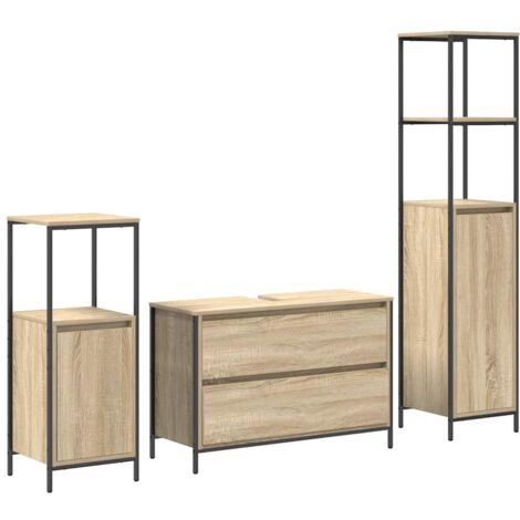 Juego de muebles de baño con estante 3 pcs Roble Sonoma vidaXL