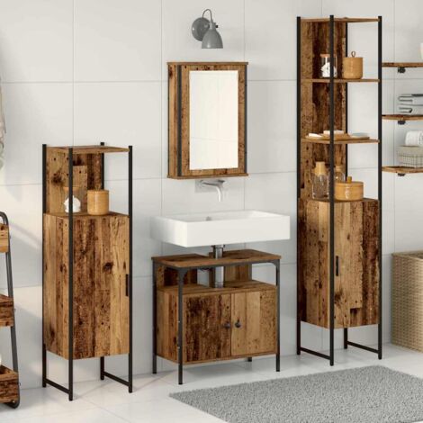 Juego de muebles de baño con estante 4 pcs Madera vieja vidaXL