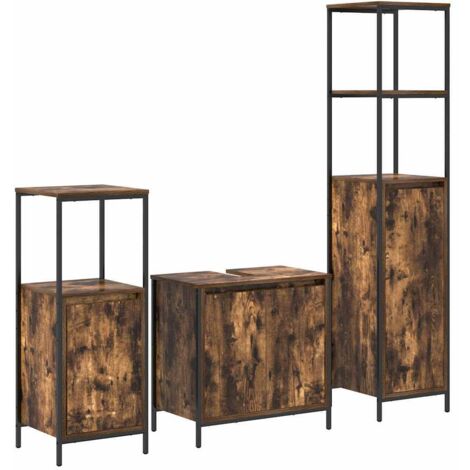 Juego de muebles de baño con puerta 3 pcs Roble ahumado y Negro vidaXL