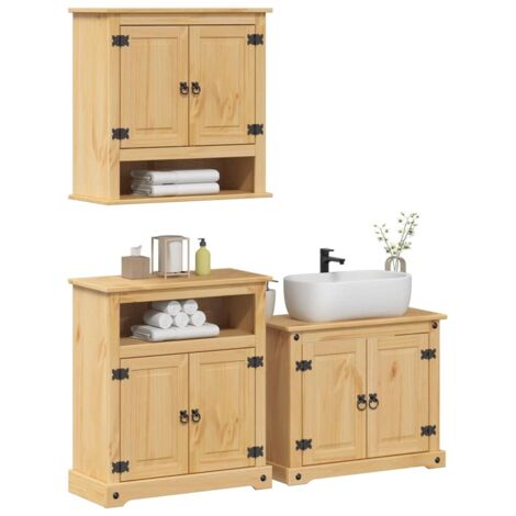 Juego de muebles de baño Corona 3 pzas madera maciza pino