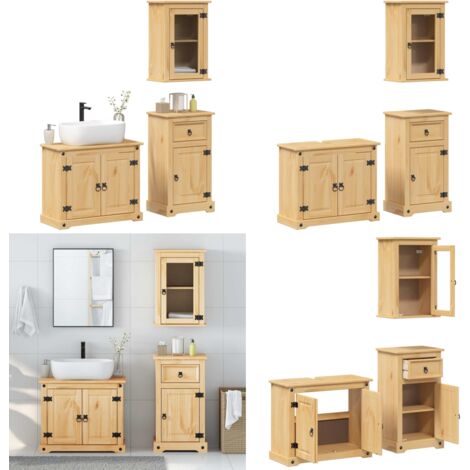 Juego de muebles de baño Corona 3 pzas madera maciza pino - Muebles de baño - Armario de lavabo