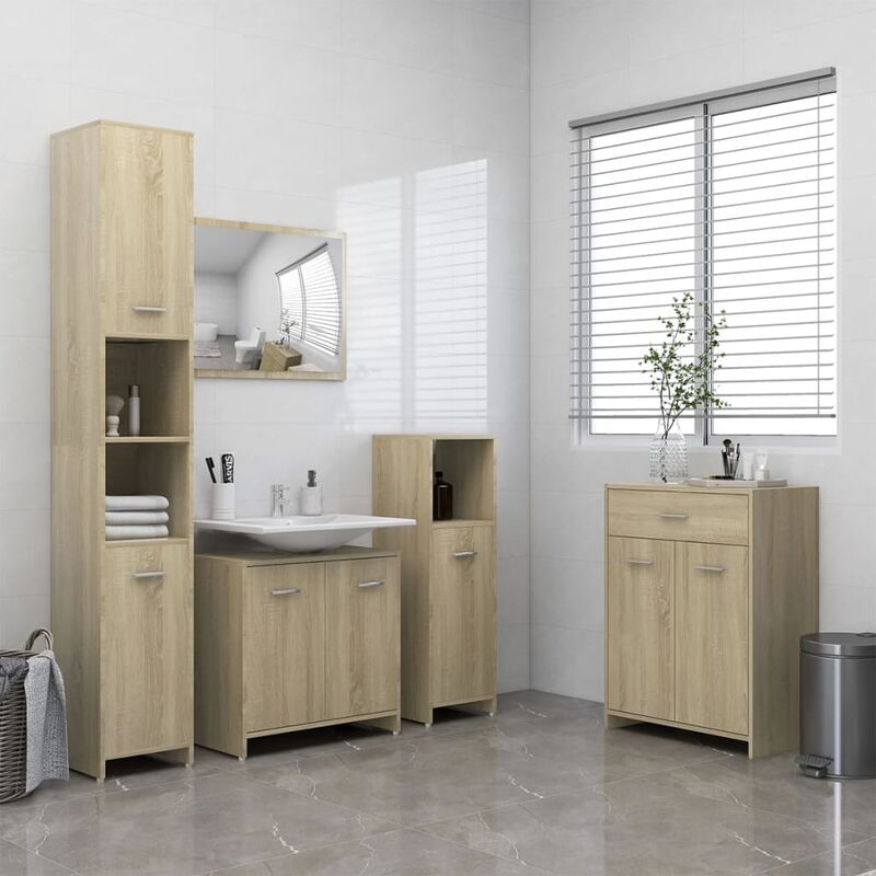 

Juego de muebles de baño de 4 piezas roble Sonoma